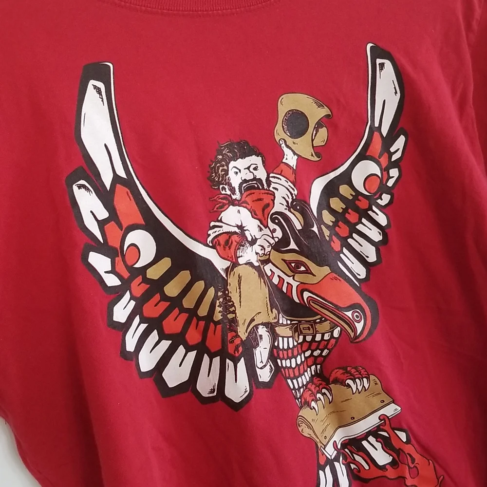 Turkish cotton Continental cowboy riding a tribal bird graphic Tee Ed & Flo M - Picture 3 of 9